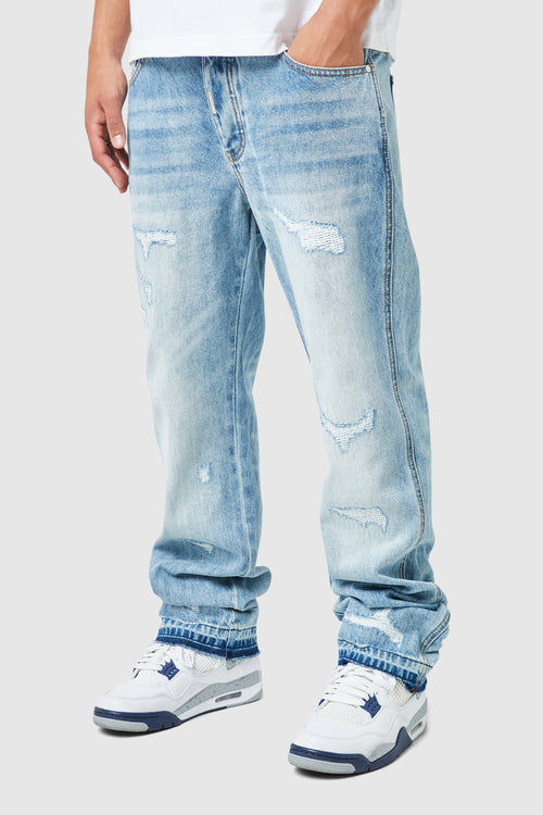 Elio Stacked Jean - Light Blue Wash