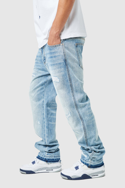 Elio Stacked Jean - Light Blue Wash