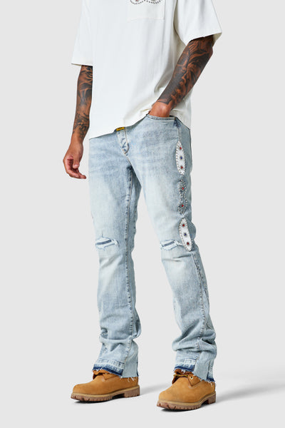 Stud Flare Jean - Light Blue Denim