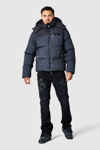 Icon AOP Puffer Coat - Black