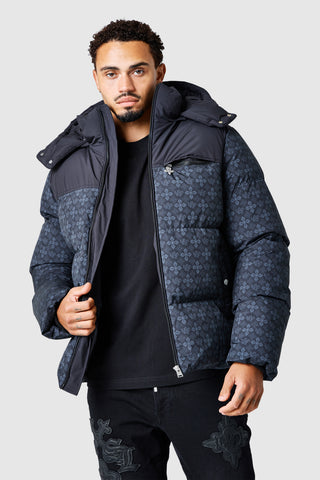Icon AOP Puffer Coat - Black