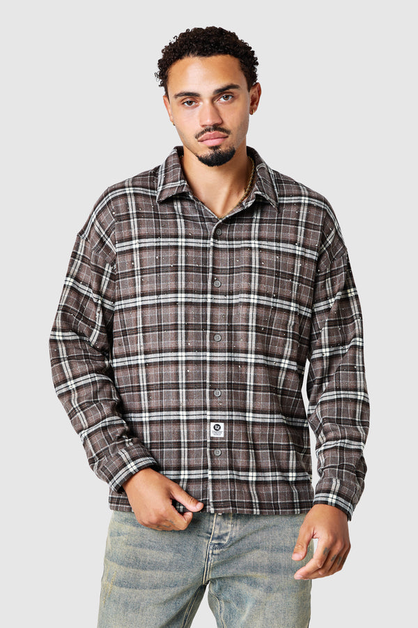 Diamante Check Overshirt - Deep Brown