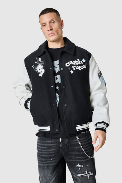 Cash Rules Varsity Jacket - Black