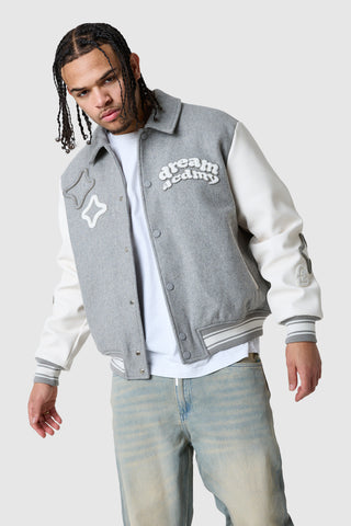 Dream Acdmy Varsity Jacket - Grey Marl
