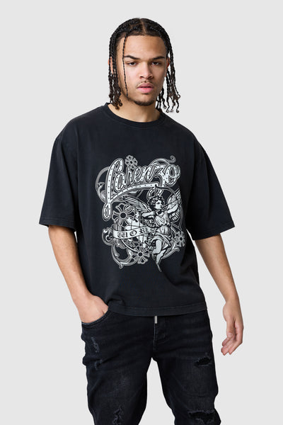 Cherub Tee - Black Acid Wash