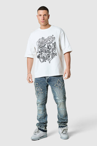 Icon Patch Flare Jeans - Vintage Blue