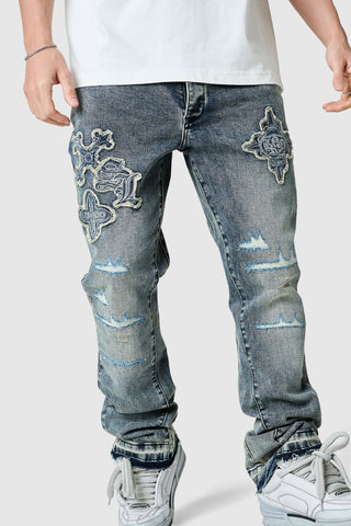 Icon Patch Flare Jeans - Vintage Blue
