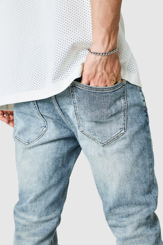 Dillon Slim Biker Jean - Mid Blue