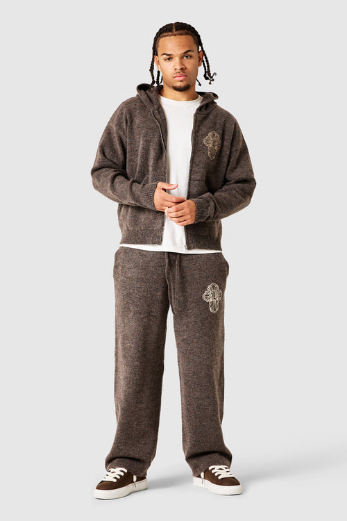 Novus Full Zip Knitted Hood Tracksuit - Dusty Cocoa