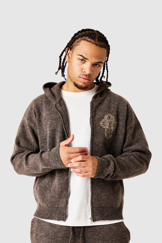 Novus Full Zip Knitted Hood - Dusty Cocoa