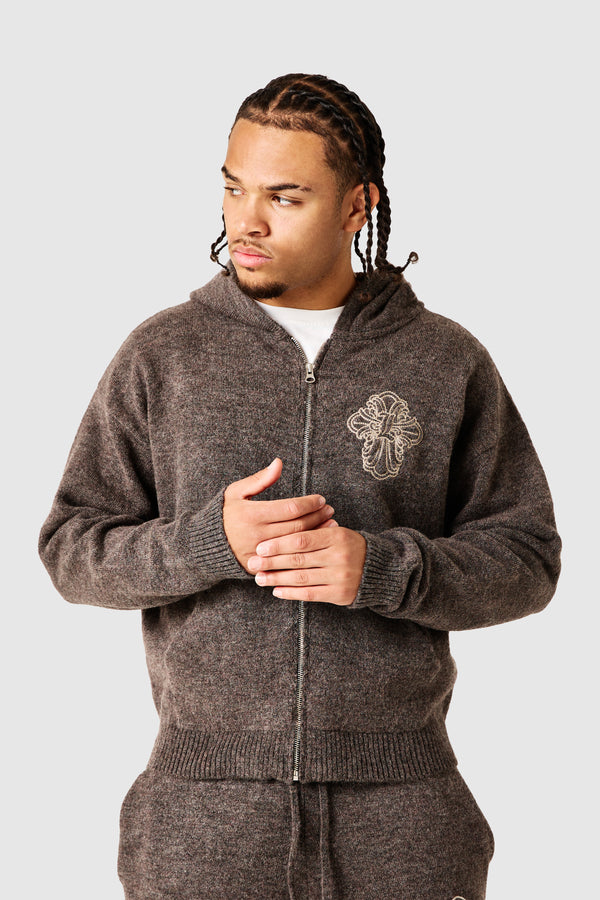 Novus Full Zip Knitted Hood - Dusty Cocoa