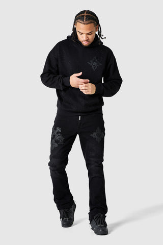 Icon Pu Patch Flare Jean - Black Denim