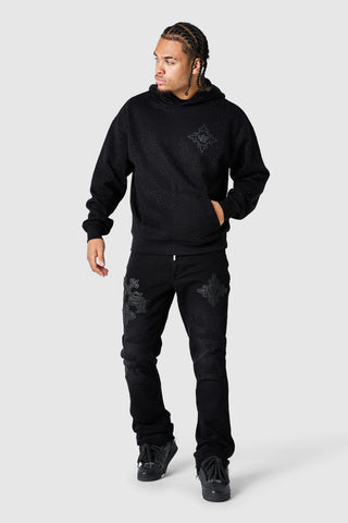 Icon Pu Patch Flare Jean - Black Denim