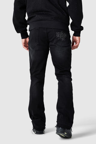 Icon Pu Patch Flare Jean - Black Denim