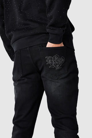 Icon Pu Patch Flare Jean - Black Denim