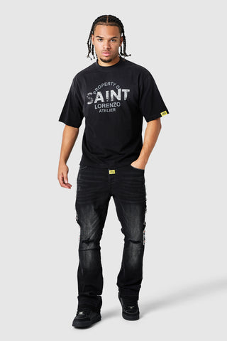Stud Flare Jean - Black Denim