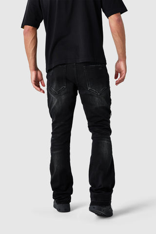 Stud Flare Jean - Black Denim