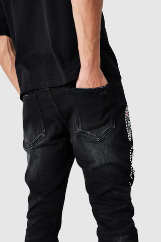 Stud Flare Jean - Black Denim