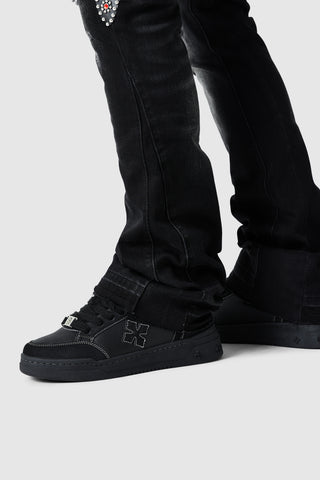 Stud Flare Jean - Black Denim